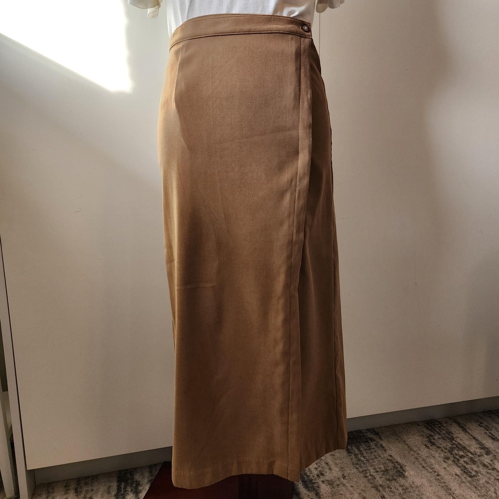 14 Van Heusen long wrap skirt in a tan camel color faux suede look